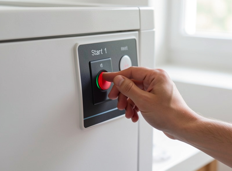 Operator responding to a prompt on the control panel of a home freeze dryer to start a cycle