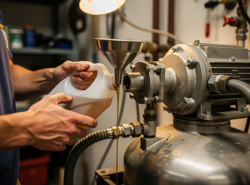 Changing the oil in a freeze dryer vacuum pump in a utility room
