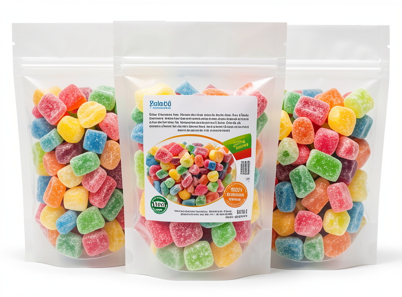 Freeze-dried candy in retail stand-up pouches with labels ready for market