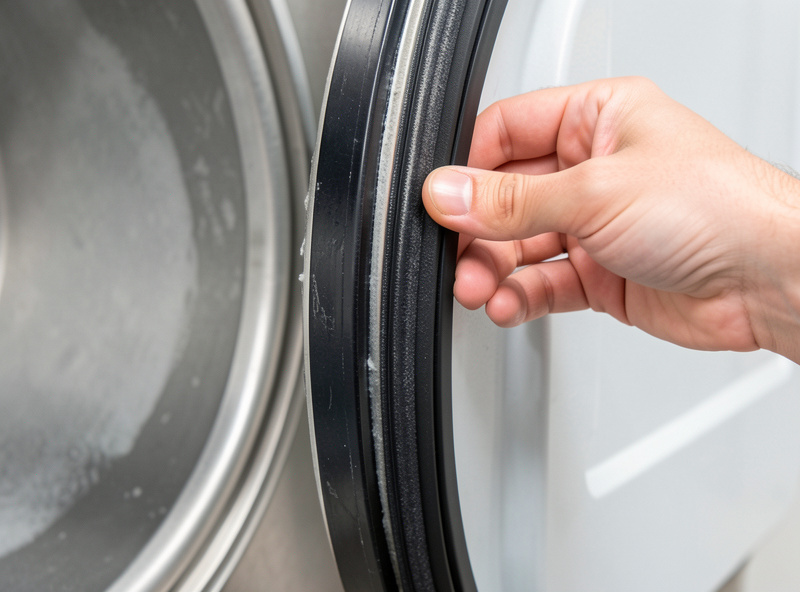 Used home freeze dryer chamber door gasket being inspected by hand