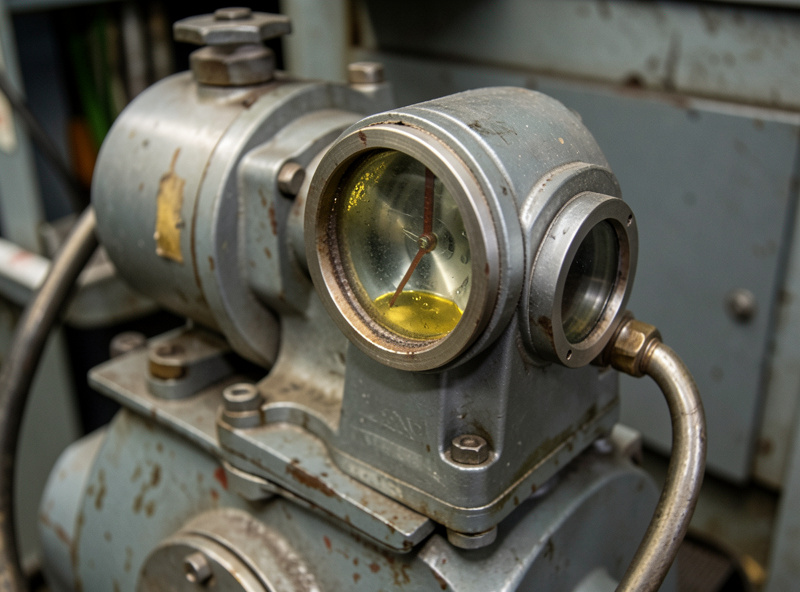 Vacuum pump oil condition being checked during a used freeze dryer inspection