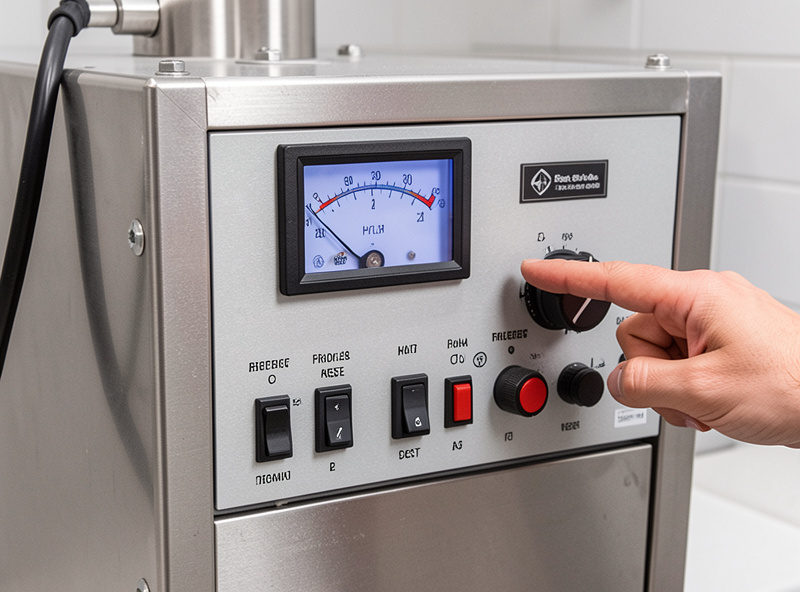 Vacuum gauge on a freeze dryer being read during a hold test